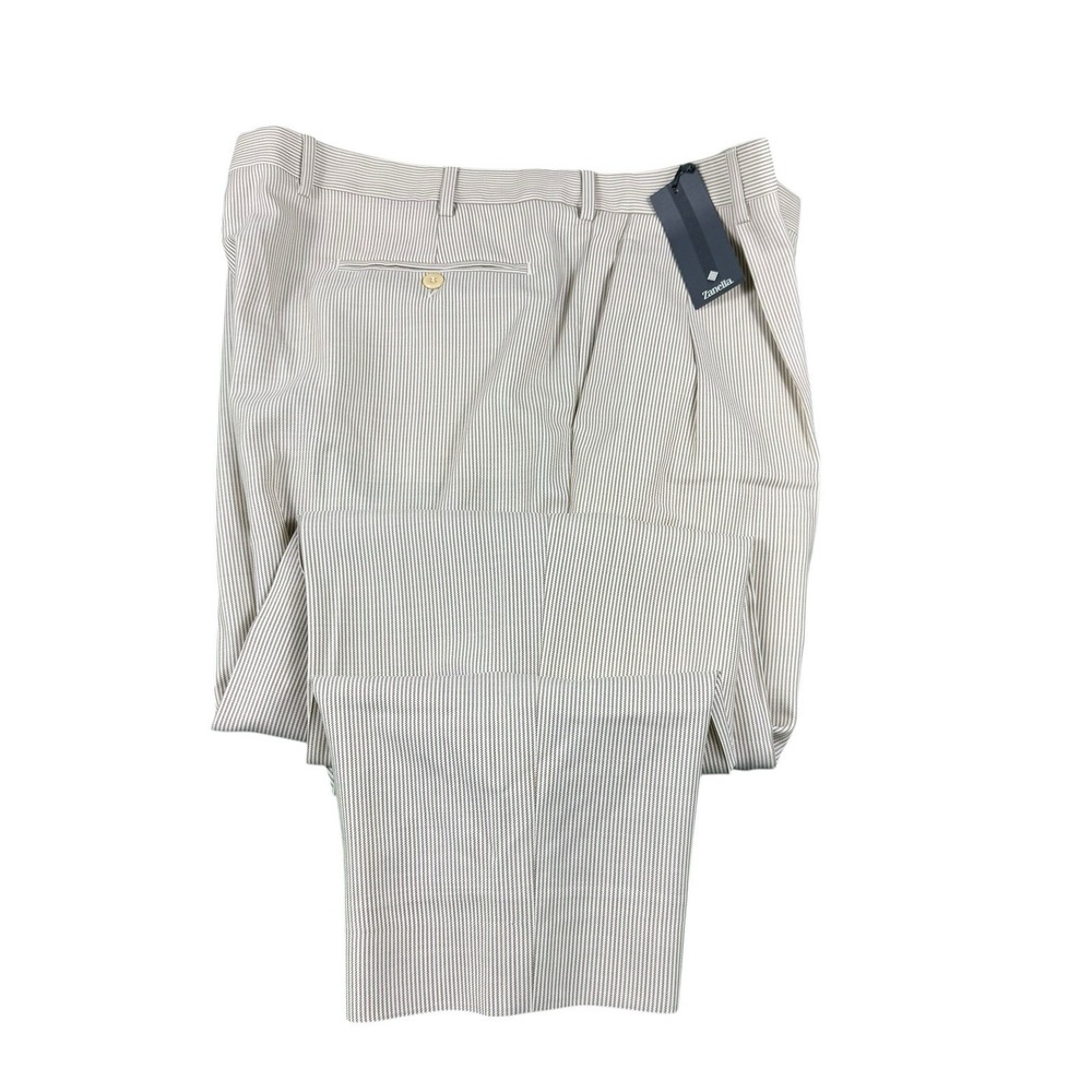 Zanella Bennett Cream Light Brown Striped Pure Wool Men's Trouser 40x28 NWT‎